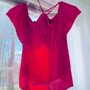 Express crisscross XS petite hot pink blouse